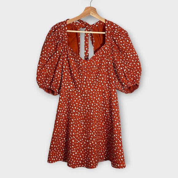 The Odells Ariel Mini Dress in Malmo Print size S Puff-Sleeved Sweetheart Boho - Picture 5 of 9